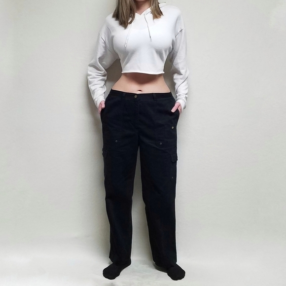 VINTAGE 90s Jones New York Black High Rise Loose Fit Lightweight Carpenter Pants - Picture 2 of 12